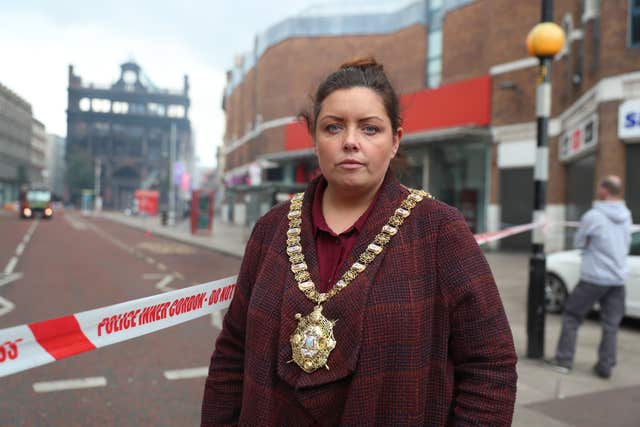 Lord Mayor of Belfast Deirdre Hargey at the scene of the fire