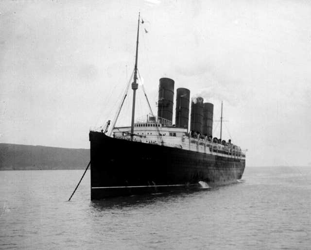 The Lusitania moored in the Mersey in 1911