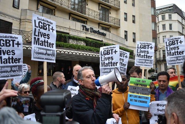 Peter Tatchell addresses protesters