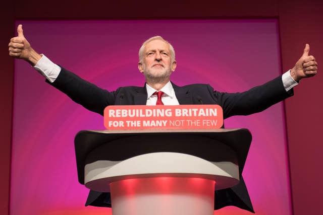 Jeremy Corbyn addressing Labour's annual conference, which Tony Blair said confirmed the party had shifted further to the left (Stefan Rousseau/PA)