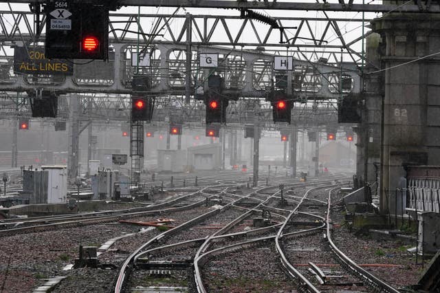 Empty railtracks at Glasgow Central Station (Jane Barlow/PA)