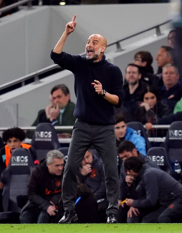 Pep Guardiola shouts instructions to Manchester City