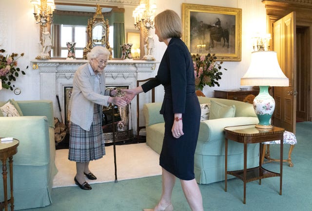The Queen welcomes Liz Truss during an audience at Balmora
