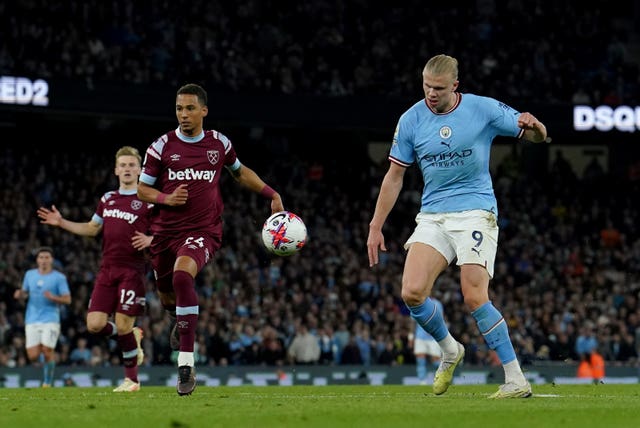 Erling Haaland scored Manchester City's second against West Ham