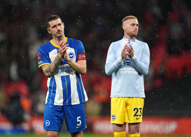 Captain Lewis Dunk, left, says Brighton must quickly move on from their Wembley disappointment