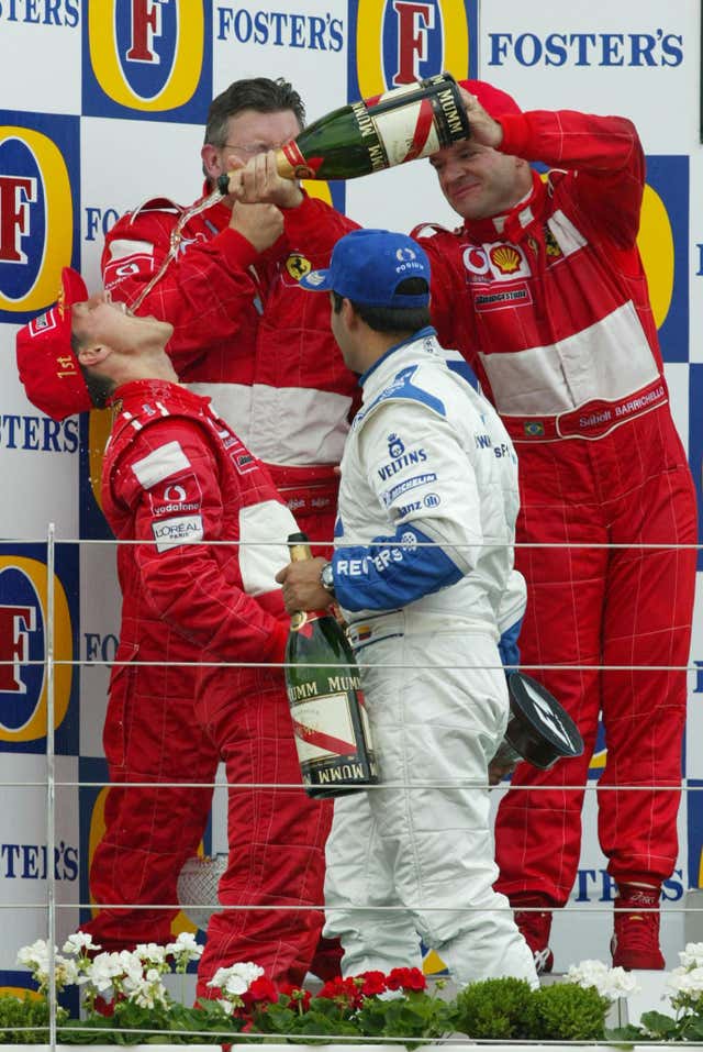 Michael Schumacher and Rubens Barrichello on the podium