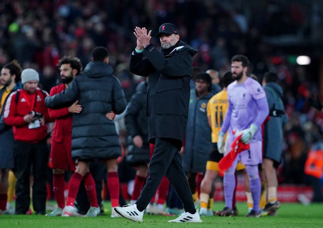 Liverpool manager Jurgen Klopp applauds the fans