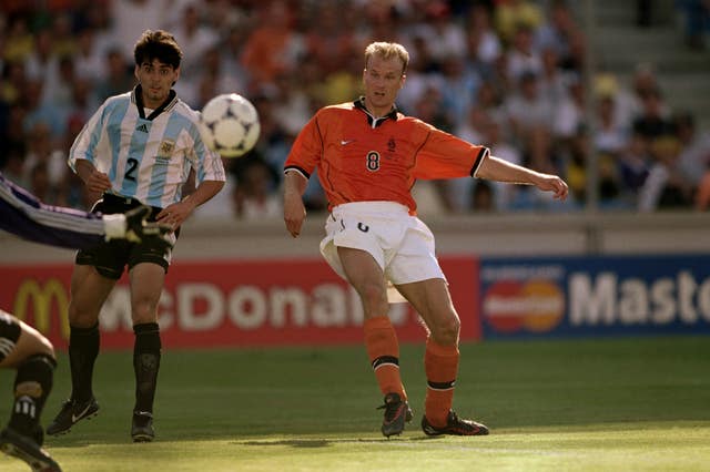 Dennis Bergkamp (right) scored a sublime winner for Holland in the quarter-finals (Michael Steele/EMPICS)