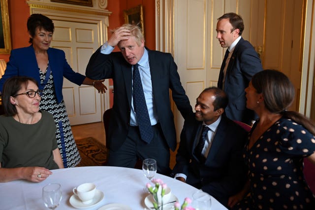 Boris Johnson and Matt Hancock at an NHS reception at 10 Downing Street