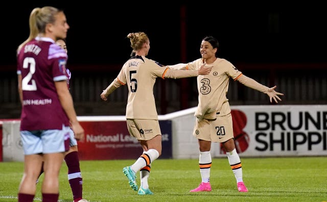 Chelsea's Sophie Ingle celebrates after scoring against West Ham (Zac Goodwin/PA