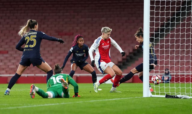 Arsenal’s Lina Hurtig scores against Juventus in the Women's Champions League