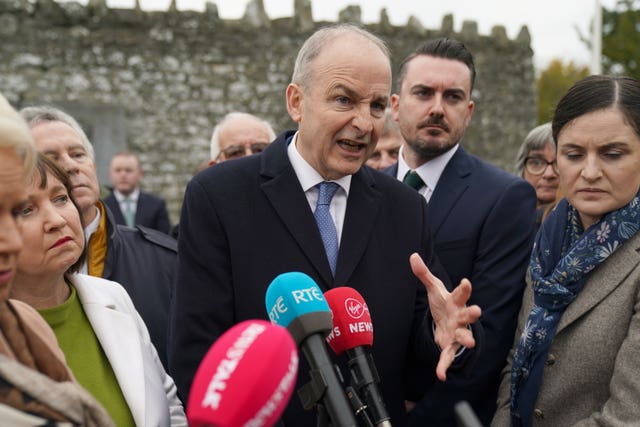 Tanaiste Micheal Martin speaking to the media after attending the annual Wolfe Tone Commemoration at Bodenstown Cemetery, Co. Kildare