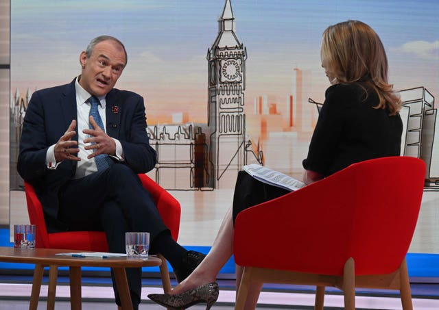 Liberal Democrat leader Sir Ed Davey appearing on the BBC One current affairs programme Sunday With Laura Kuenssberg