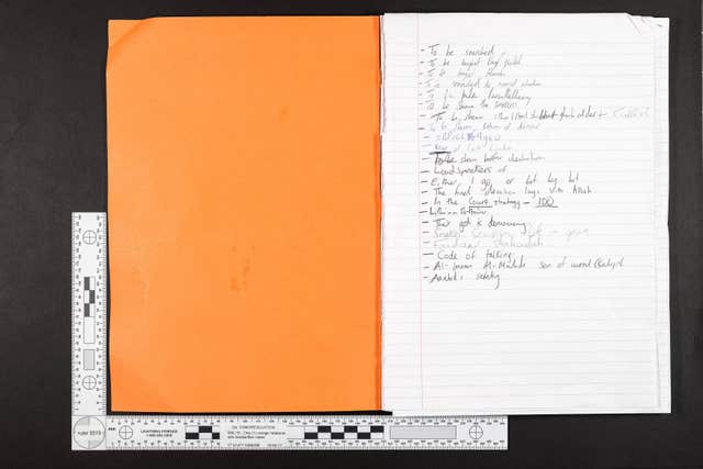 A notebook recovered from the home of Islamic State fanatic Umar Haque (Metropolitan Police/PA)
