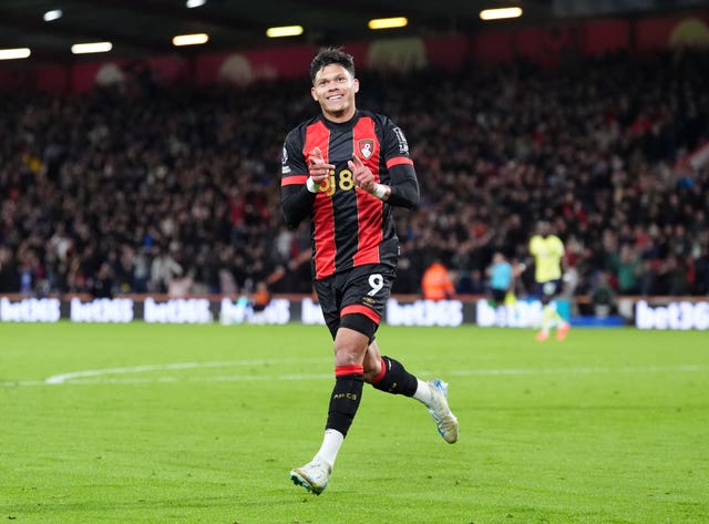 Evanilson celebrates scoring his first Bournemouth goal