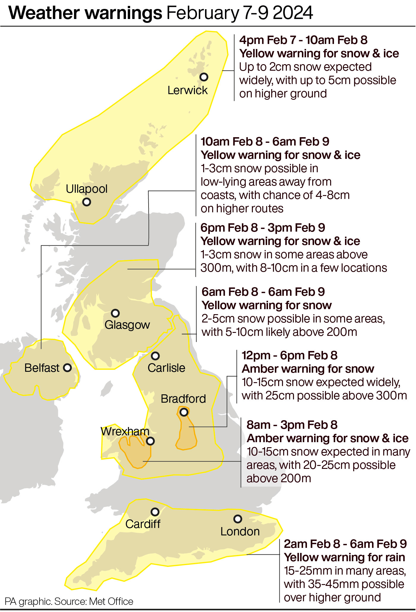 Met Office issues amber warnings for snow and ice on Thursday