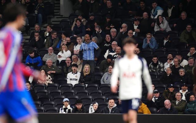 Tottenham fans react surrounded by empty seats