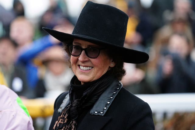 Trainer Venetia Williams celebrates at Haydock 