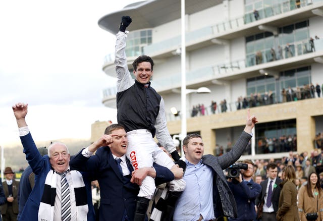 Danny Mullins was carried around the paddock by the winning owners