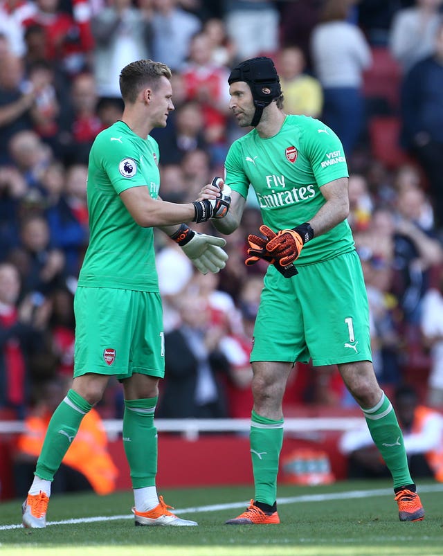 Bernd Leno (left) will get a chance for Arsenal with Petr Cech (right) out injured