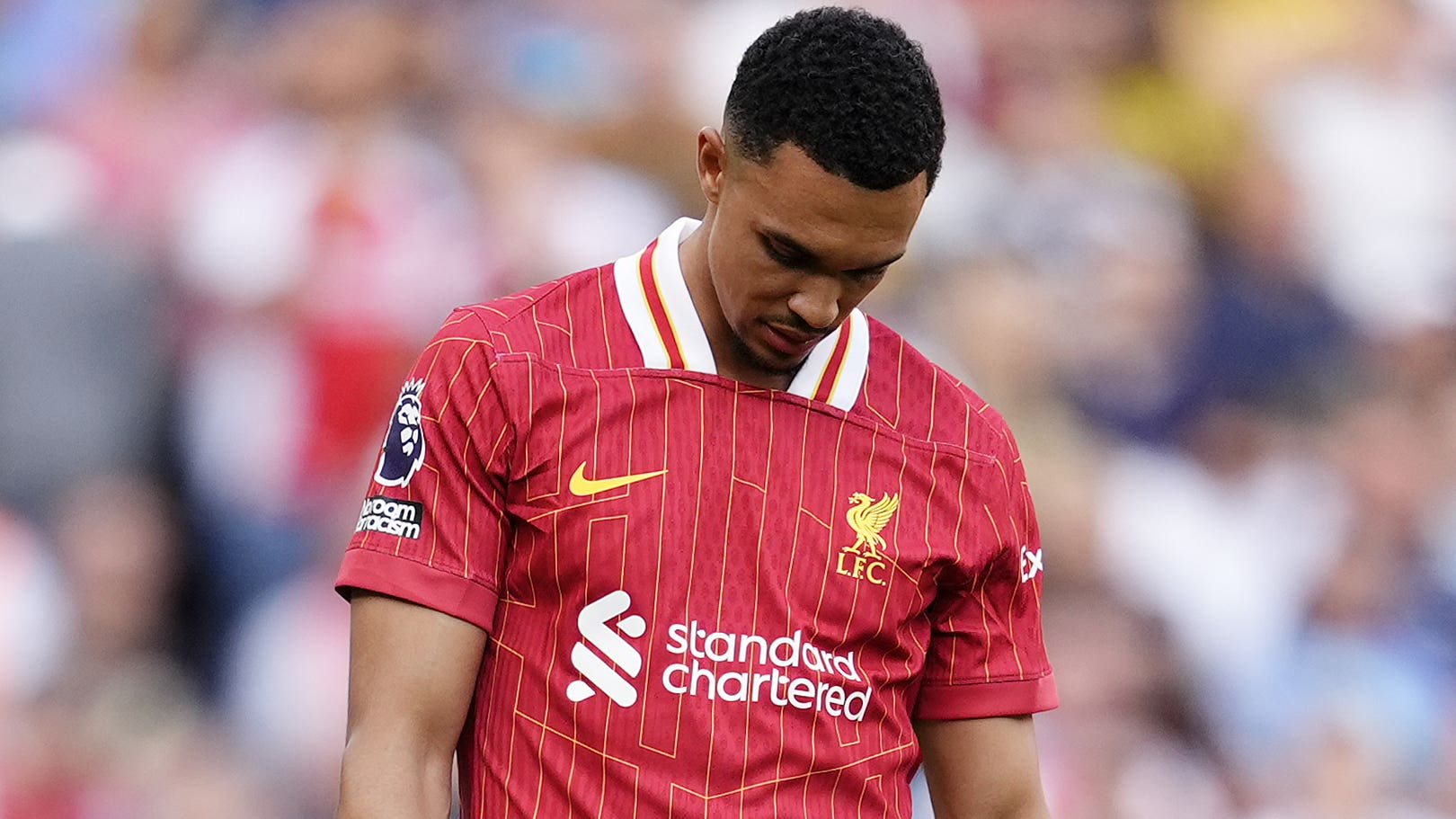 Trent Alexander-Arnold stands dejected during the match (Nick Potts/PA)