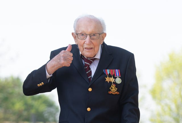 Captain Sir Tom Moore shot to fame after he achieved his goal of 100 laps of his garden to raise money for the NHS (Joe Giddens/PA)