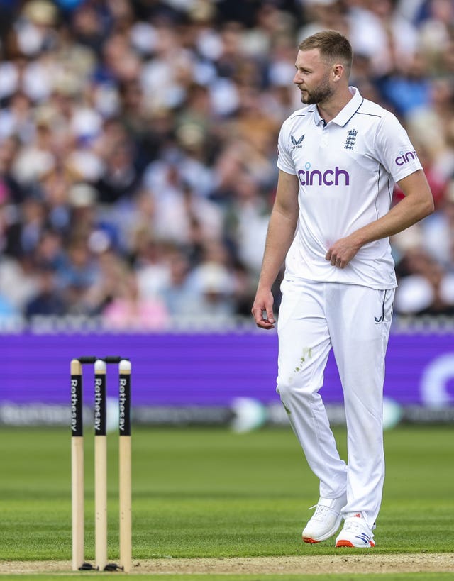 England’s Gus Atkinson on day one of the first Test (Steven Paston/PA)