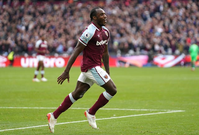 West Ham’s Michail Antonio celebrates scoring the winning goal 