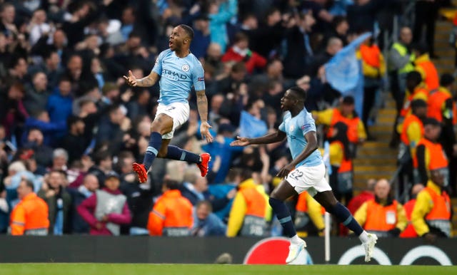 Sterling celebrates putting City in front, and levelling the tie on aggregate