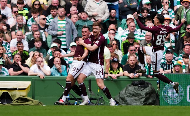 Heart of Midlothian’s Lawrence Shankland celebrates scoring