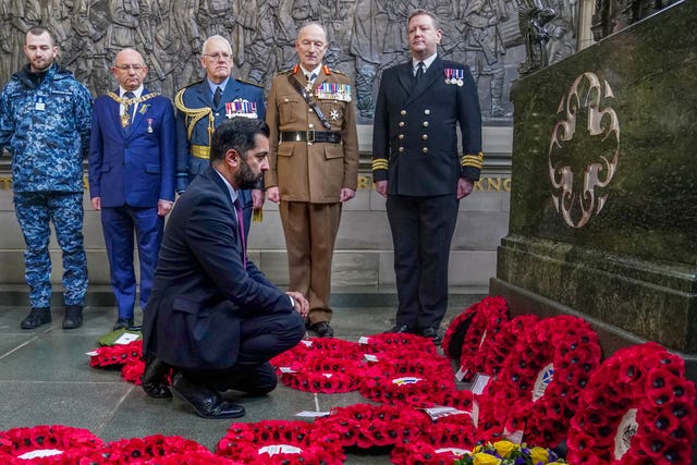 Humza Yousaf attends a memorial wreath laying service
