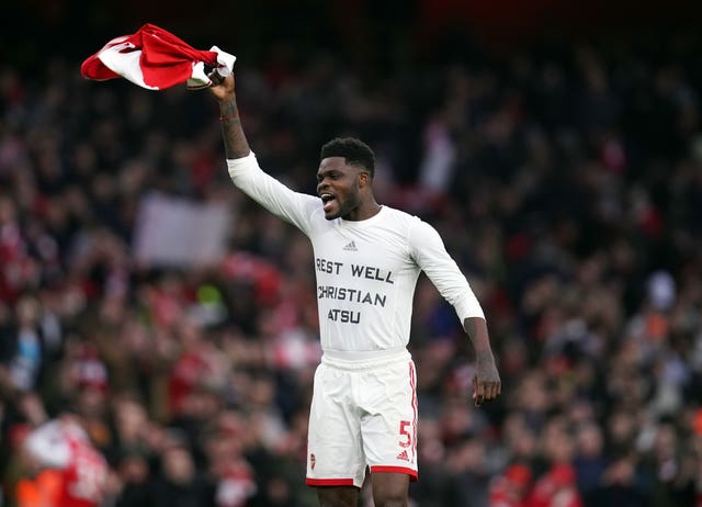 Thomas Partey, wearing a Rest Well Christian Atsu shirt, scored Arsenal's first goal in a thrilling last-second 3-2 comeback win over Bournemouth 