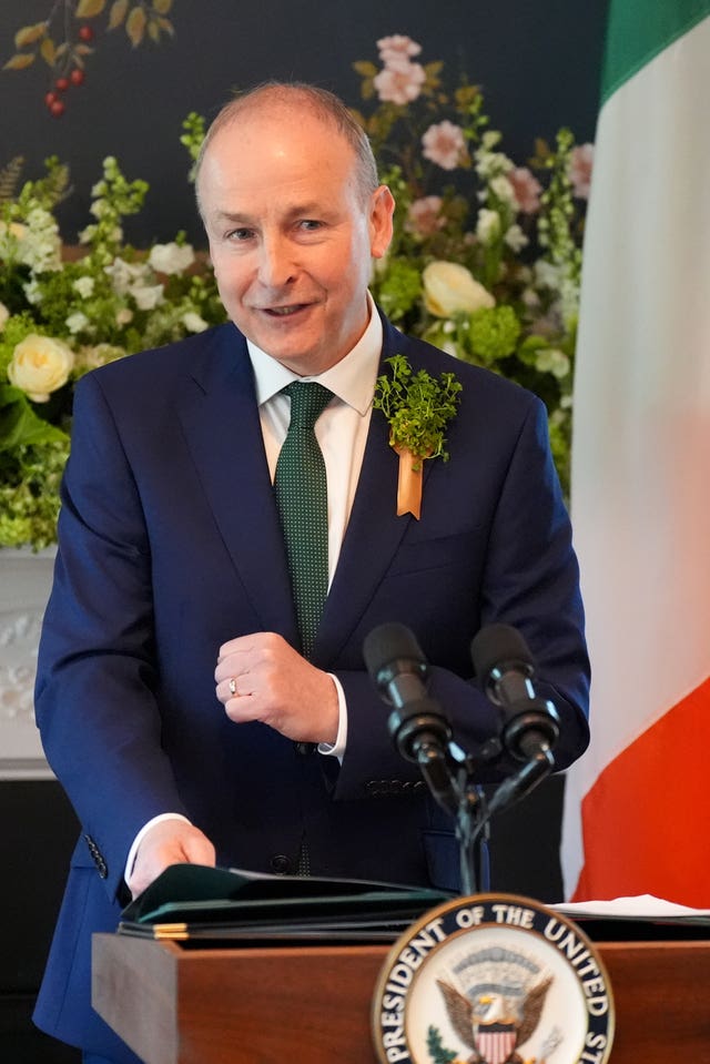 Taoiseach Micheal Martin speaks during a breakfast at the Naval Observatory