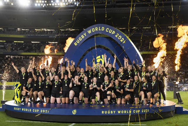 New Zealand celebrate victory over England in the 2022 Women’s Rugby World Cup final in Auckland