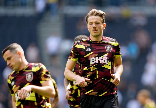 Burnley’s Sander Berge warms up ahead of the Premier League match at Tottenham Hotspur Stadium on May 11