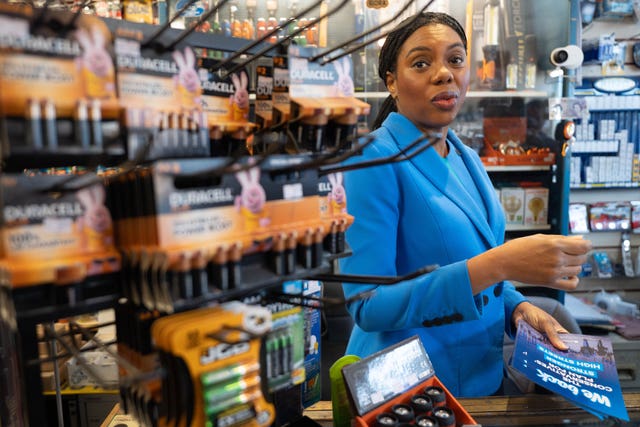 Tory leader Kemi Badenoch on a visit to a local business in Hayes