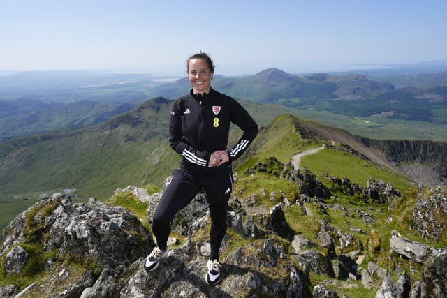 Wales head coach Rhian Wilkinson following a squad announcement press conference at the summit of Yr Wyddfa in Snowdonia, Wales.