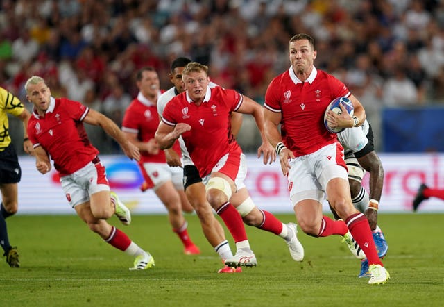 Wales break away during the Rugby World Cup match against Fiji 