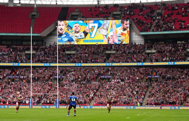 Rob Burrow tribute on screen at the Challenge Cup final