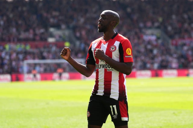 Brentford’s Yoane Wissa celebrates scoring against Fulham