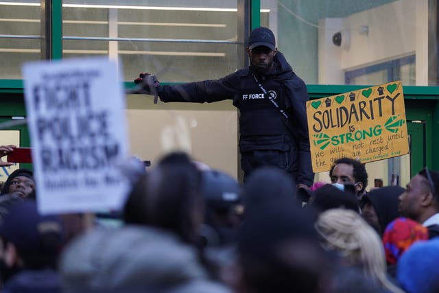 Protesters outside Stoke Newington Police Station