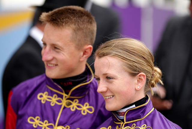 Hollie Doyle and Tom Marquand in the Queen's colours on Derby Day 