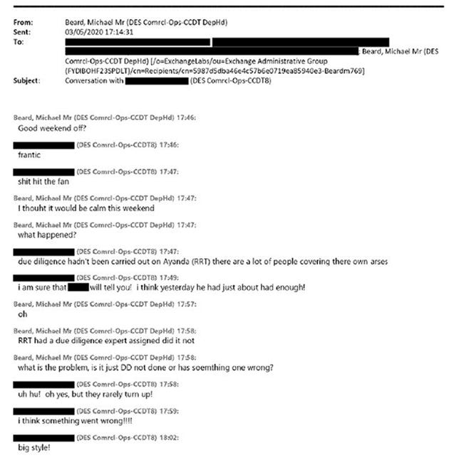 A screenshot of an email referred to in court 