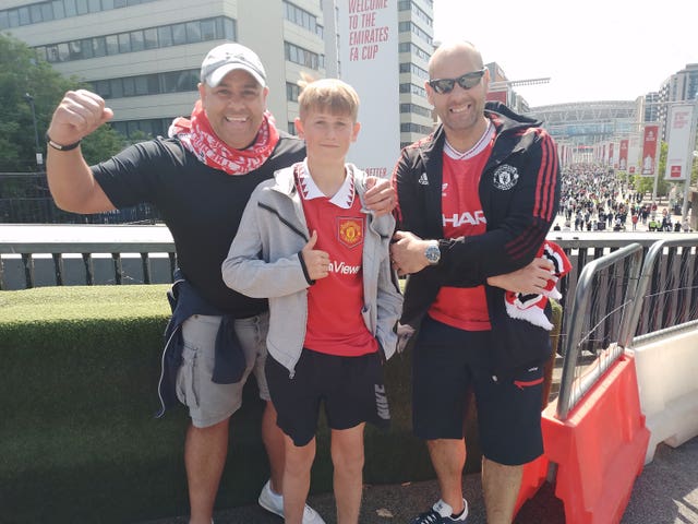 Marty Harris, son (name withheld) and Matt Harris arrive at Wembley 