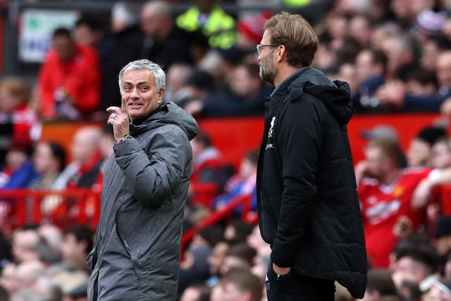 Jose Mourinho and Jurgen Klopp during a clash between Manchester United and Liverpool