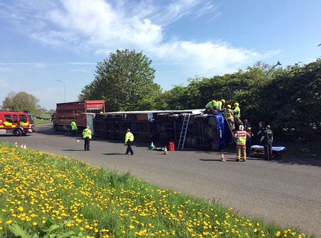 Firefighters were called to the overturned lorry (CDD Fire & Rescue/Twitter/PA)