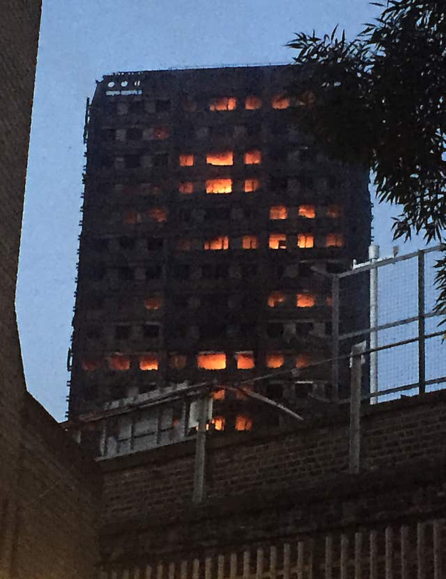 The Grenfell Tower fire in progress