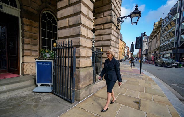 Lady Justice Thirlwall walks to the venue