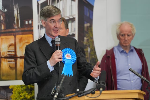 Sir Jacob Rees-Mogg delivers his speech after losing his seat