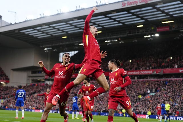 Curtis Jones celebrates scoring Liverpool''s winner